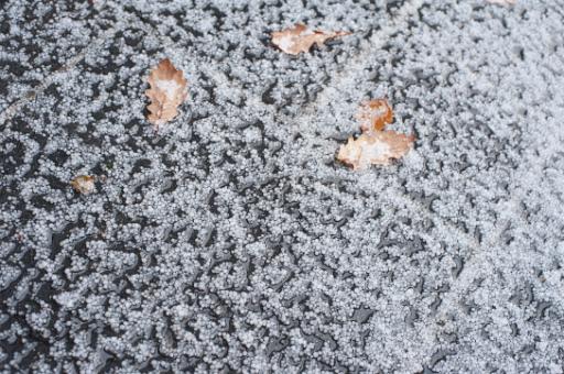 hail stones on the pavement
